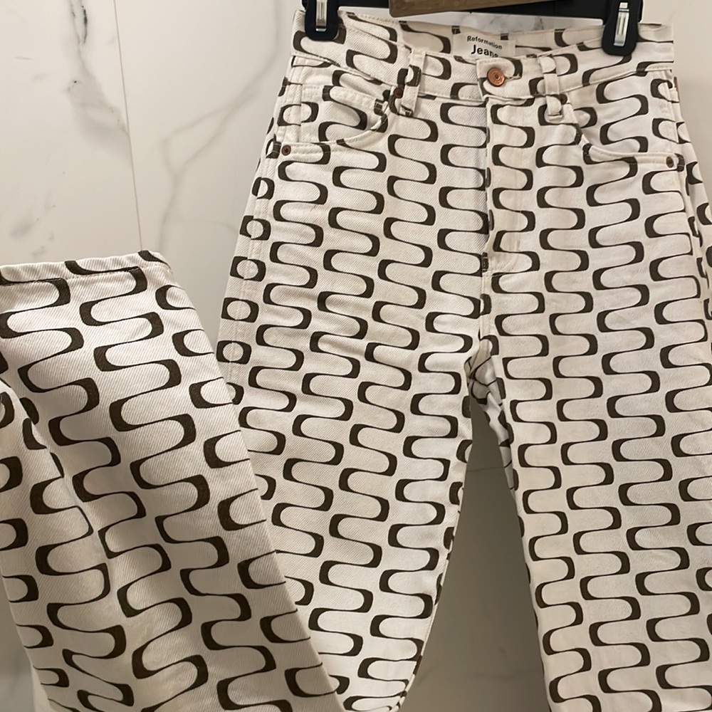 High-rise Straight Leg Patterned Jeans